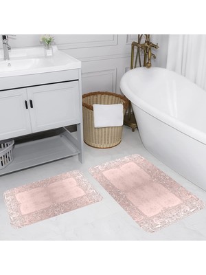 Eliana Home Dijital Baskı  Modern Banyo Halısı Ikili Banyo Paspası  LNA5104 100X60+60X50 cm