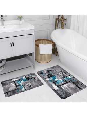 Eliana Home Dijital Baskı  Modern Banyo Halısı Ikili Banyo Paspası  LNA5156 100X60+60X50 cm