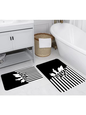 Eliana Home Dijital Baskı  Modern Banyo Halısı Ikili Banyo Paspası  LNA5255 100X60+60X50 cm