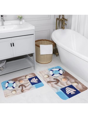 Eliana Home Dijital Baskı  Modern Banyo Halısı Ikili Banyo Paspası  LNA5022 100X60+60X50 cm