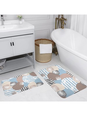 Eliana Home Dijital Baskı  Modern Banyo Halısı Ikili Banyo Paspası  LNA5088 100X60+60X50 cm