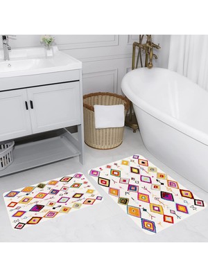 Eliana Home Dijital Baskı  Modern Banyo Halısı Ikili Banyo Paspası  LNA5210 100X60+60X50 cm
