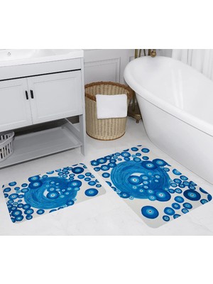 Eliana Home Dijital Baskı  Modern Banyo Halısı Ikili Banyo Paspası  LNA5251 100X60+60X50 cm