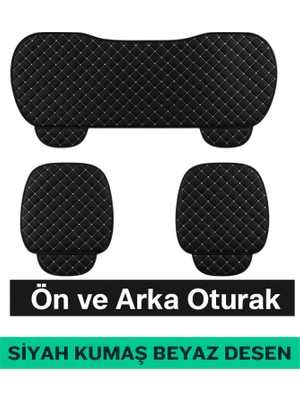 Citroën C15 Van 1984–2005 Uyumlu 3 Parça Kapitone Oturak Araba Koltuk Kumaş Siyah Beyaz - Kaymaz | Trobus