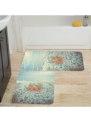 Eliana Home Dijital Baskı  Modern Banyo Halısı Ikili Banyo Paspası  LNA5003 100X60+60X50 cm