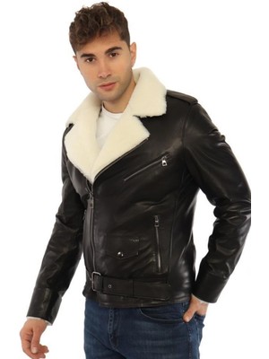 Hakiki Deri Siyah Steven Kürklü Erkek Deri Ceket