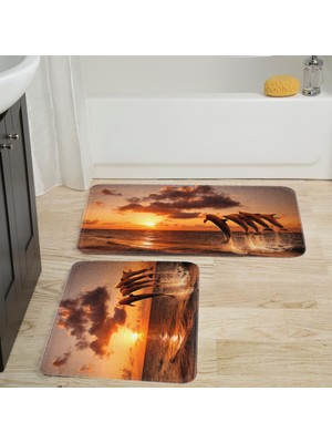 Eliana Home Dijital Baskı  Modern Banyo Halısı Ikili Banyo Paspası  LNA5042 100X60+60X50 cm