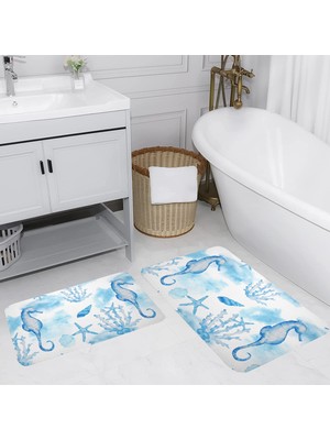 Eliana Home Dijital Baskı  Modern Banyo Halısı Ikili Banyo Paspası  LNA5057 100X60+60X50 cm