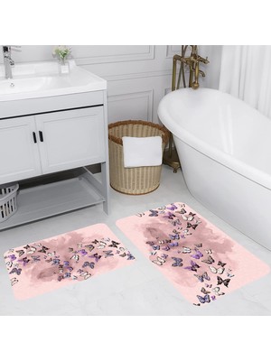 Eliana Home Dijital Baskı  Modern Banyo Halısı Ikili Banyo Paspası  LNA5077 100X60+60X50 cm