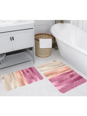Eliana Home Dijital Baskı  Modern Banyo Halısı Ikili Banyo Paspası  LNA5247 100X60+60X50 cm