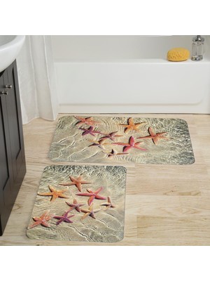 Eliana Home Dijital Baskı  Modern Banyo Halısı Ikili Banyo Paspası  LNA5006 100X60+60X50 cm