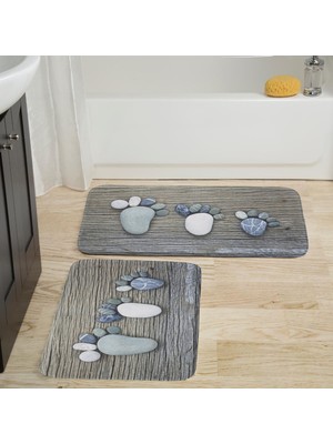 Eliana Home Dijital Baskı  Modern Banyo Halısı Ikili Banyo Paspası  LNA5020 100X60+60X50 cm