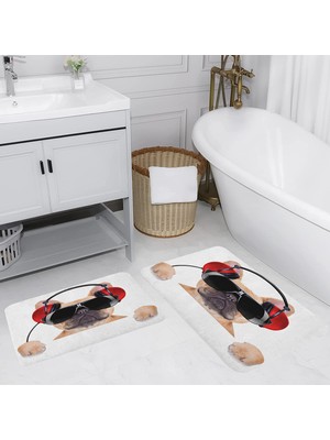 Eliana Home Dijital Baskı  Modern Banyo Halısı Ikili Banyo Paspası  LNA5126 100X60+60X50 cm