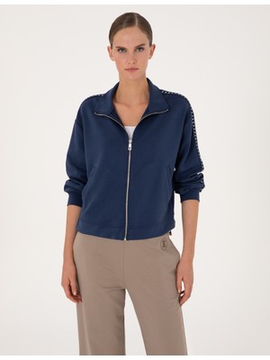 Pierre Cardin Kadın Lacivert Oversize Modal Karışımlı Fermuarlı Sweatshirt 50309115-VR033