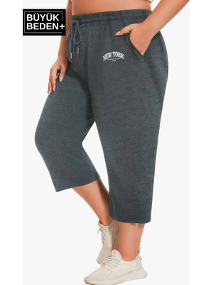 Kadın Büyük Beden New York Baskılı Standart &regular Kalıp Şort SPR25BSRK087