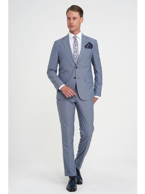 Slim Fit Çift Yırtmaç Esnek Yelekli Klasik Havacı Mavi Takım Elbise Tk 916