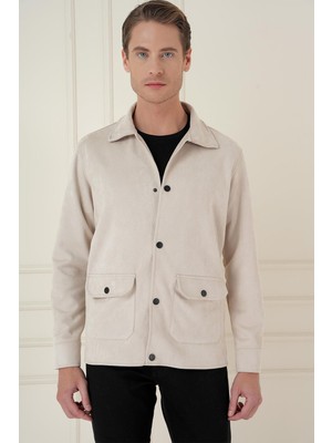 Comfort Fit Mono Yaka Kapaklı Cep Casual Taş Ceket C 699