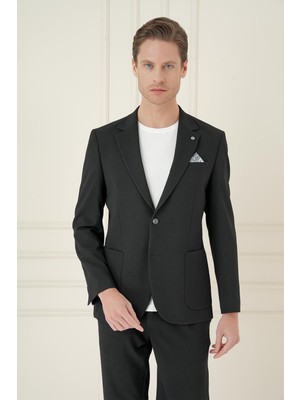 Efor Erkek Comfort Fit Mono Yaka Çift Yırtmaç Torba Cep Casual Siyah Ceket C 698