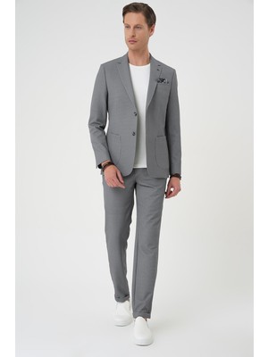 Efor Erkek Comfort Fit Mono Yaka Çift Yırtmaç Torba Cep Kendinden Desenli Casual Siyah Ceket C 705