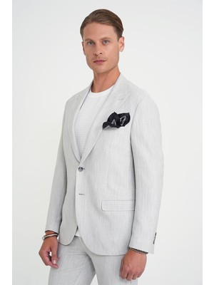 Efor Erkek Slim Fit Kırlangıç Yaka Balıksırtı Desen Spor Açık Gri Ceket C 702