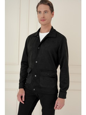 Efor Erkek Comfort Fit Mono Yaka Kapaklı Cep Casual Siyah Ceket C 699