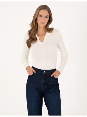 Pierre Cardin Kadın Ekru Slim Fit Kazak 50310954-VR019