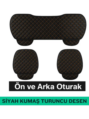 Mercedes E Serisi (W124) 1984–1996 Uyumlu 3 Parça Kapitone Oturak Araba Koltuk Kumaş Siyah Turuncu - Kaymaz | Trobus