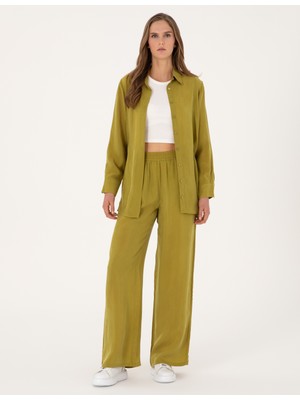 Pierre Cardin Kadın Yeşil Loose Fit Kanvas Pantolon 50313692-VR257