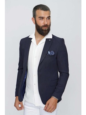 Efor Slim Fit Mono Yaka Doku Desenli Lacivert Spor Ceket C 620