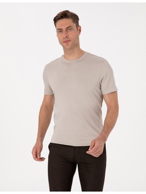 Pierre Cardin Erkek Taş Regular Fit Kalın Dokulu Bisiklet Yaka Basic Tişört 50318130-VR049