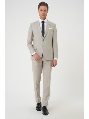 Efor Erkek Slim Fit Çift Yırtmaç Dokulu Esnek Klasik Bej Takım Elbise Tk 915