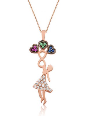 Gümüş Üç Kalp Tutan Kız Bayan Kolye