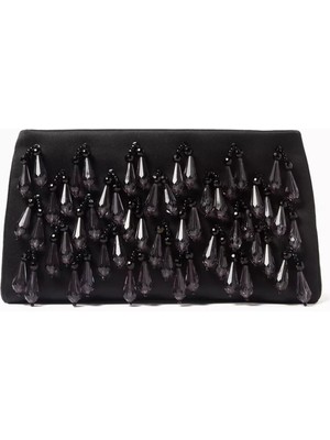 Saten Kristal Detaylı Aya Clutch Çanta Siyah, Zarif ve Lüks Akşam Aksesuarı