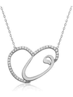 Gümüş Kalpli Vav Bayan Kolye