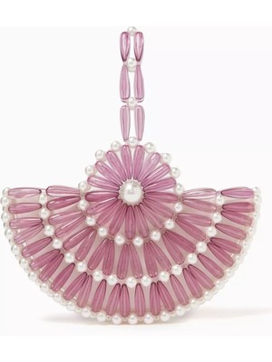 Selene Boncuklu Mini Çanta, Ay Formlu Lila-Krem El Yapımı Gece Şıklığı