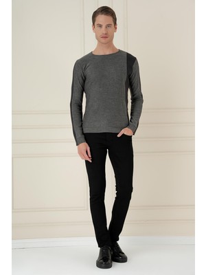 Efor Slim Fit Yandan Ribana Modelli Antrasit Bisiklet Yaka Triko Kazak TR 871