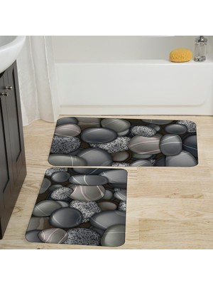 Eliana Home Dijital Baskı  Modern Banyo Halısı Ikili Banyo Paspası  LNA5028 100X60+60X50 cm