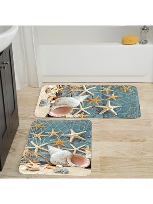 Eliana Home Dijital Baskı  Modern Banyo Halısı Ikili Banyo Paspası  LNA5012 100X60+60X50 cm