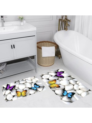 Eliana Home Dijital Baskı  Modern Banyo Halısı Ikili Banyo Paspası  LNA5033 100X60+60X50 cm