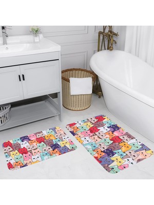 Eliana Home Dijital Baskı  Modern Banyo Halısı Ikili Banyo Paspası  LNA5125 100X60+60X50 cm