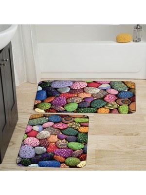 Eliana Home Dijital Baskı  Modern Banyo Halısı Ikili Banyo Paspası  LNA5016 100X60+60X50 cm