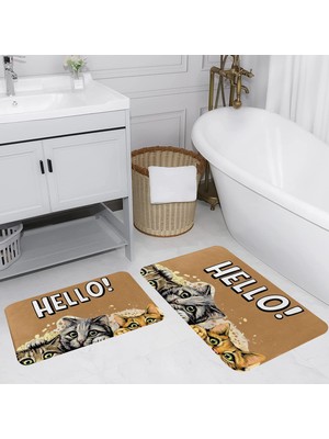 Eliana Home Dijital Baskı  Modern Banyo Halısı Ikili Banyo Paspası  LNA5124 100X60+60X50 cm
