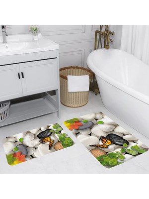 Eliana Home Dijital Baskı  Modern Banyo Halısı Ikili Banyo Paspası  LNA5034 100X60+60X50 cm