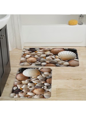 Eliana Home Dijital Baskı  Modern Banyo Halısı Ikili Banyo Paspası  LNA5041 100X60+60X50 cm