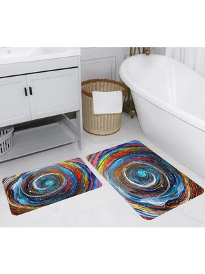 Eliana Home Dijital Baskı  Modern Banyo Halısı Ikili Banyo Paspası  LNA5243 100X60+60X50 cm