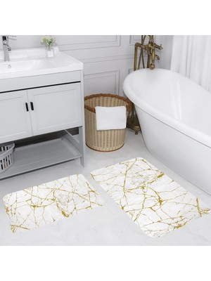 Eliana Home Dijital Baskı  Modern Banyo Halısı Ikili Banyo Paspası  LNA5095 100X60+60X50 cm