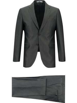 Kiğılı 7 Drop Slim Fit Dar Kesim Desenli Takım Elbise Orta Füme Erkek Polyester Astarlı
