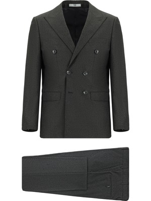 Regular Fit Desenli Kruvaze Takım Elbise