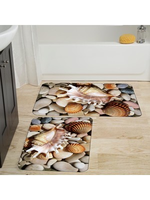 Eliana Home Dijital Baskı  Modern Banyo Halısı Ikili Banyo Paspası  LNA5015 100X60+60X50 cm