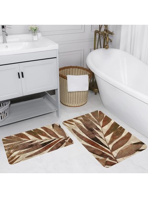 Eliana Home Dijital Baskı  Modern Banyo Halısı Ikili Banyo Paspası  LNA5202 100X60+60X50 cm